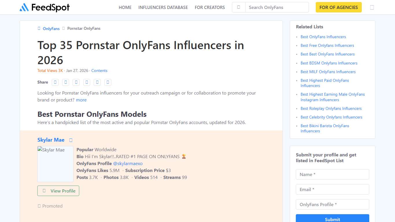 Top 35 Pornstar OnlyFans Influencers in 2026